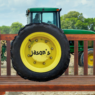 yellow personalized name tractor wheel tire round cushion