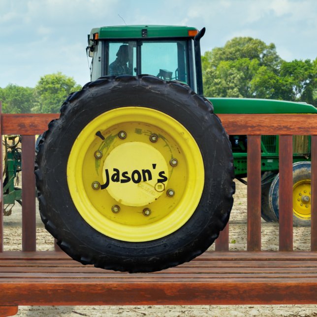 yellow personalized name tractor wheel tire round cushion (Creator Uploaded)