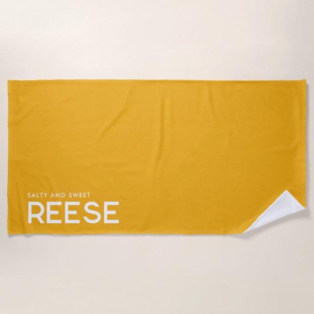 Yellow Personalized Slogan Beach Towel (Front)