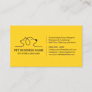 Yellow Petsitter dog cat logo CUTE veterinary Business Card