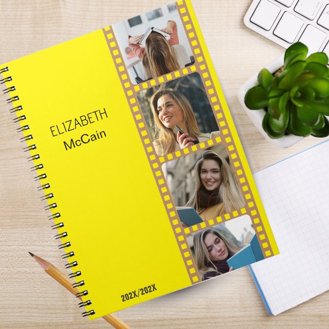 Yellow Photo Booth - Trendy Modern Personalised  Notebook (Photo Booth - Trendy Modern Personalized Science Spiral Notebook!)