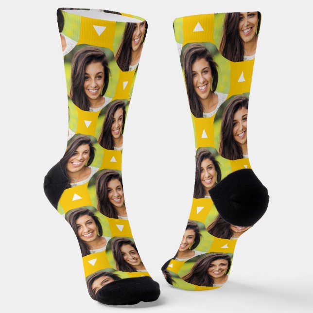 Yellow Photo of Girlfriend for Boyfriend Fun Socks (Angled)