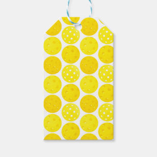 Yellow Pickleball Balls, Serving 0-0-2, on White Gift Tags