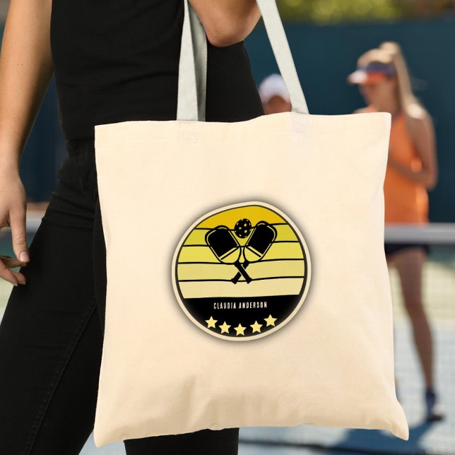  Yellow Pickleball Paddle Tote Bag (Yellow Pickleball Paddle Tote Bag - custom name or text)