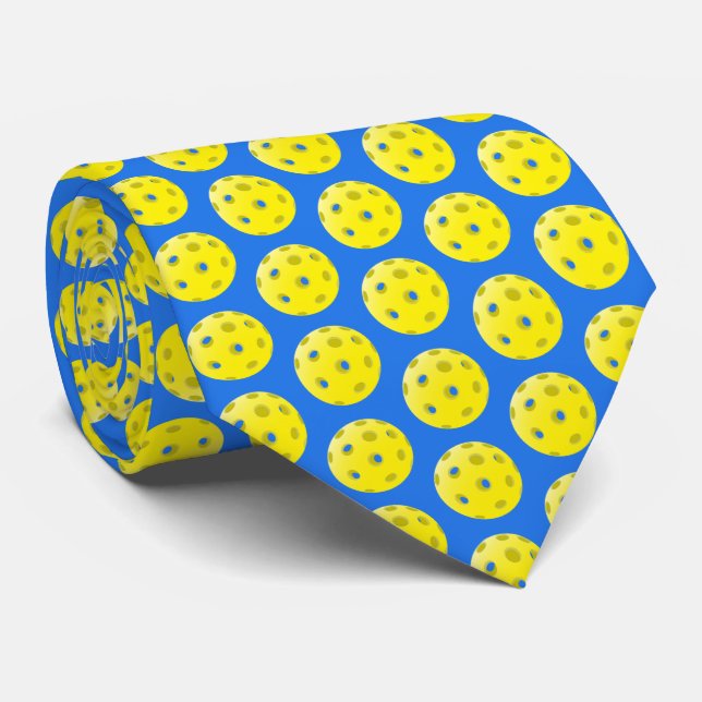 Yellow Pickleball Pattern on Blue  Tie (Rolled)