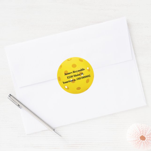 Yellow Pickleball Return Address Classic Round Sticker (Envelope)