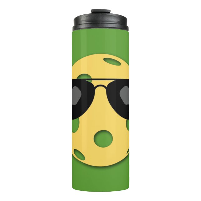 Yellow pickleball with sunglasses thermal tumbler (Front)