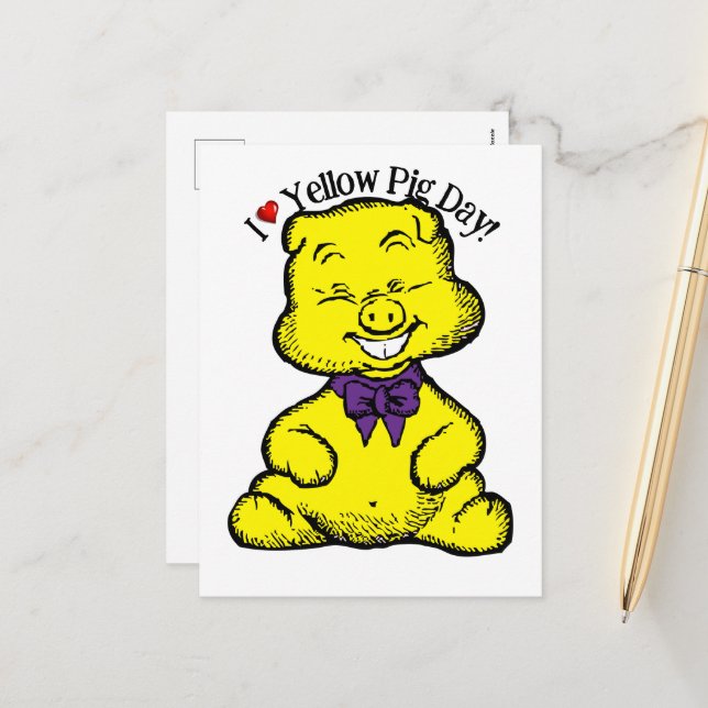 Yellow Pig Day Holiday Postcard (Front/Back In Situ)