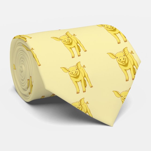 Yellow Pig Day July 17 Cute Piglet Tie (Rolled)