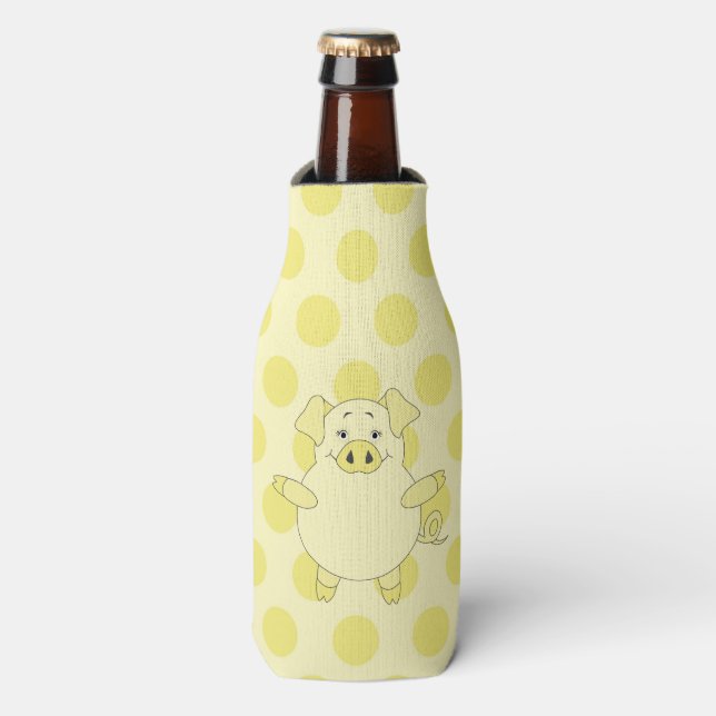 Yellow Piggy Polka-dots Bottle Cooler (Bottle Front)