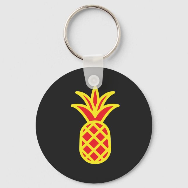 Yellow Pine Apple in Black Key Ring (Front)