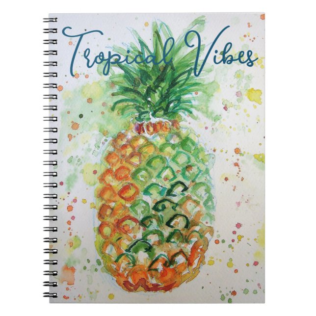 Yellow Pineapple Fruit Beachy Tropical Vibes Notebook (Front)
