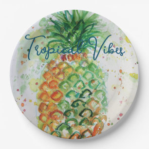 Yellow Pineapple Fruit Beachy Tropical Vibes Paper Plate