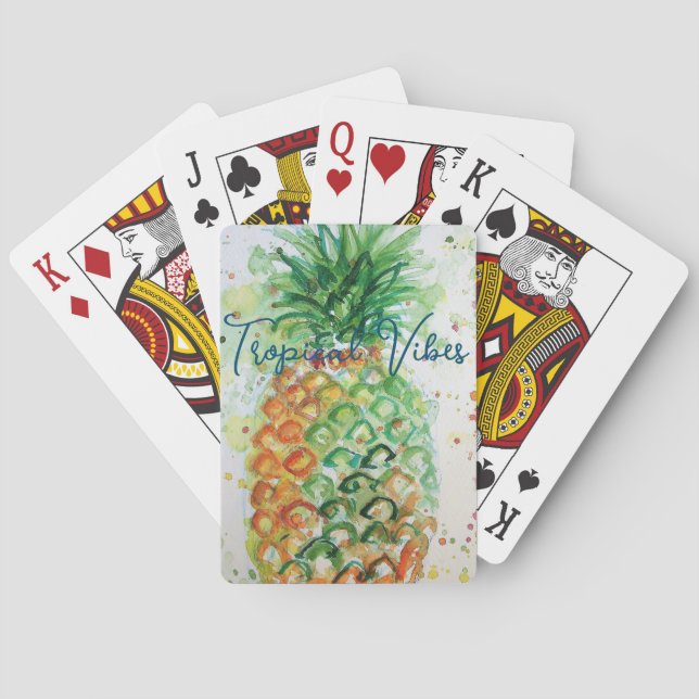 Yellow Pineapple Fruit Beachy Tropical Vibes Playing Cards (Back)