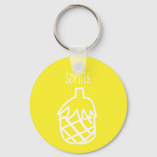 Yellow pineapple modern simple outline design key ring