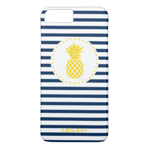 Yellow Pineapple Navy Striped Personalised Case-Mate iPhone Case