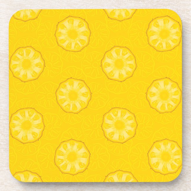 Yellow Pineapple Slices Pattern Coaster (Front)