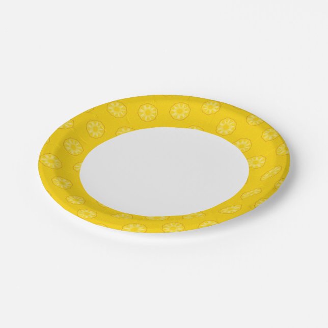 Yellow Pineapple Slices Pattern Paper Plate (Angled)
