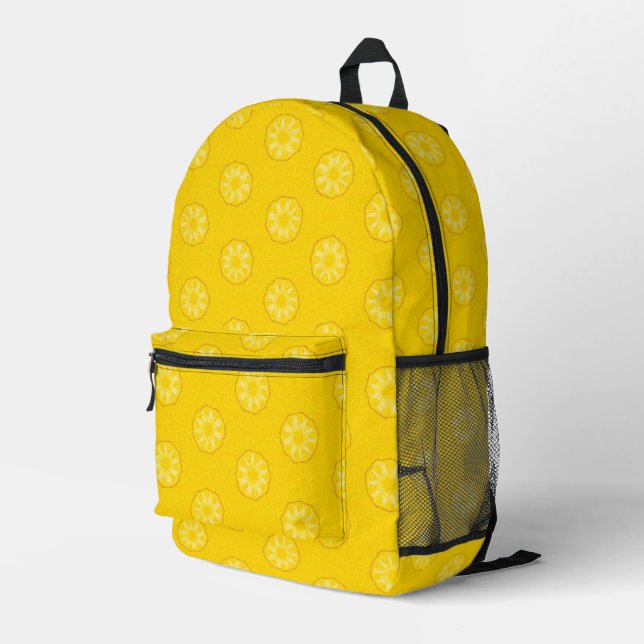 Yellow Pineapple Slices Pattern Printed Backpack (Back Corner Right)