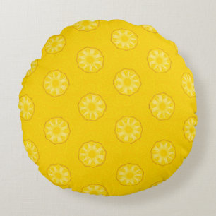 Yellow Pineapple Slices Pattern Round Cushion