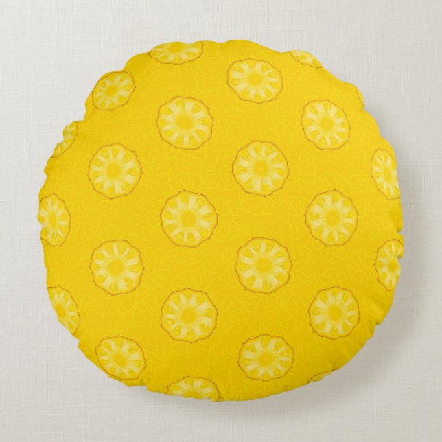 Yellow Pineapple Slices Pattern Round Cushion (Front)