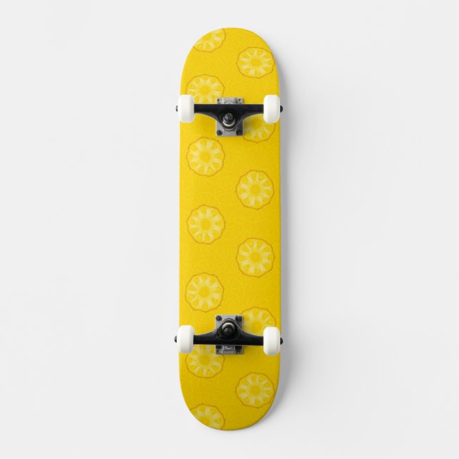 Yellow Pineapple Slices Pattern Skateboard (Front)