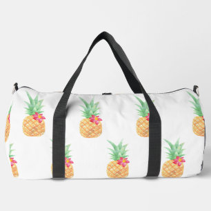 Yellow Pineapple with Pink Flower Seamless Pattern Duffle Bag