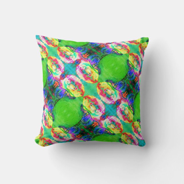 Yellow pink abstract poppy abstract watercolor  cushion (Front)