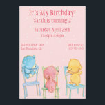 Yellow, Pink, and Blue Bears Birthday Invitation<br><div class="desc">Customise your own Bears On Chairs Invitation! Input your information into the template fields provided to create your personalised party invite!_x005F_x005F_x005F_x000D__x005F_x000D_ _x005F_x005F_x005F_x000D__x005F_x000D_ This colourfully cute illustration by David Walker is from the Candlewick Press title "Bears on Chairs" (written by Shirley Parenteau). Blue-and-white Calico Bear, bright pink Fuzzy Bear, and Yellow...</div>