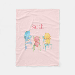 Yellow, Pink, and Blue Bears on Chairs Fleece Blanket
