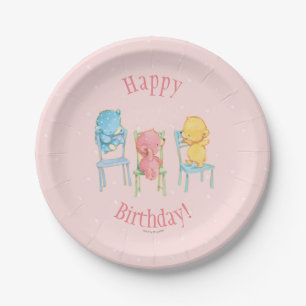 Yellow, Pink, and Blue Bears on Chairs Paper Plate