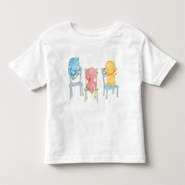 Yellow, Pink, and Blue Bears on Chairs Toddler T-Shirt (Front)