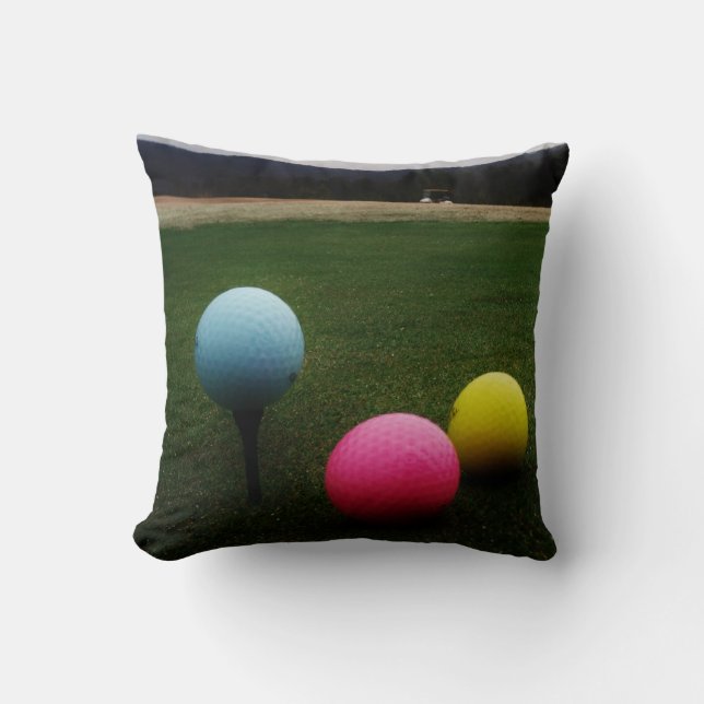 YELLOW, PINK AND BLUE Golf Balls Cushion (Front)