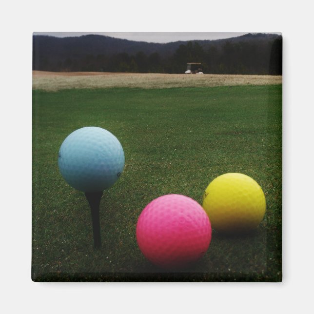 YELLOW, PINK AND BLUE Golf Balls Magnet (Front)