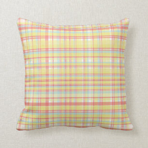 Yellow, Pink, and Blue Plaid Pattern Cushion