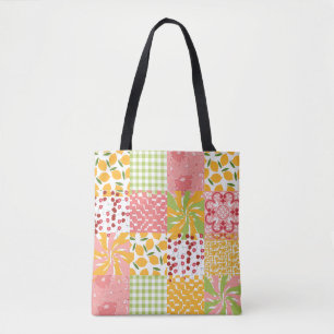Yellow, Pink, and Green Playful Retro Patterned Tote Bag