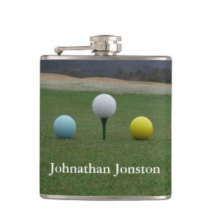 YELLOW, PINK AND WHITE  Golf Balls Hip Flask