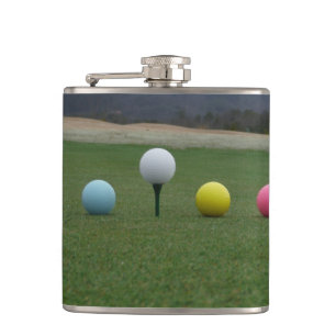 YELLOW, PINK AND WHITE Golf Balls Hip Flask