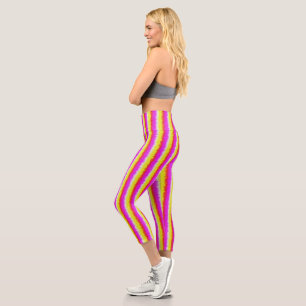 Yellow Pink Artdeco Rainbow Stripes Capri Leggings