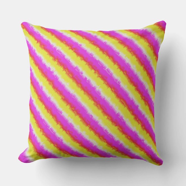 Yellow Pink Artdeco Rainbow Stripes Cushion (Front)