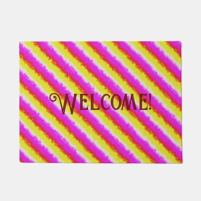 Yellow Pink Artdeco Rainbow Stripes Doormat (Front)
