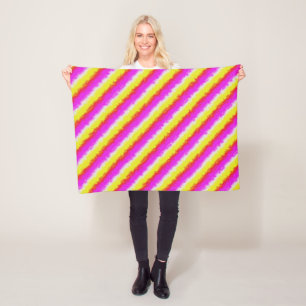 Yellow Pink Artdeco Rainbow Stripes Fleece Blanket
