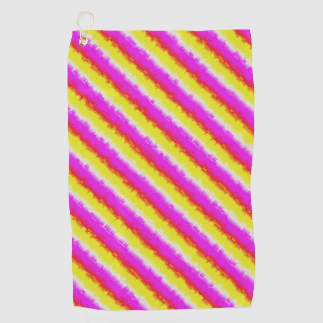 Yellow Pink Artdeco Rainbow Stripes Golf Towel (Front)