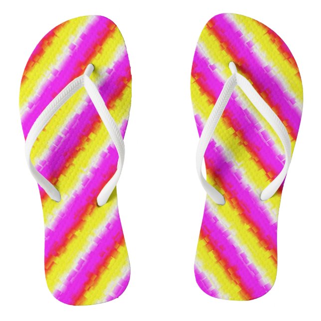 Yellow Pink Artdeco Rainbow Stripes Jandals (Footbed)