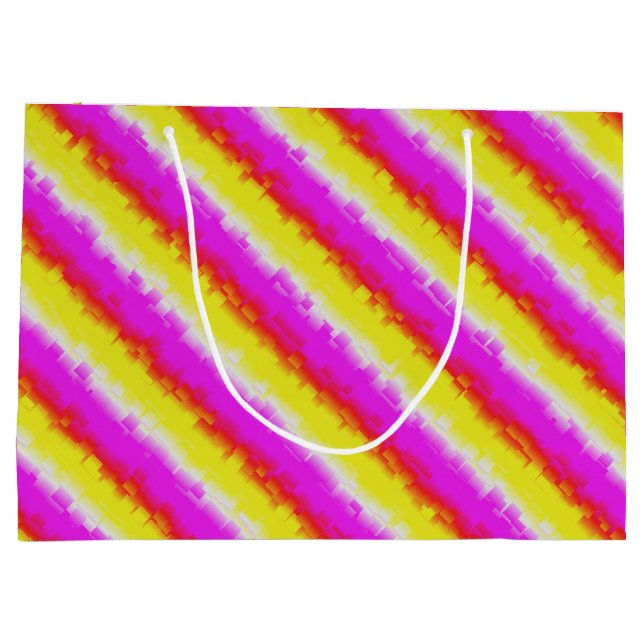 Yellow Pink Artdeco Rainbow Stripes Large Gift Bag (Back)