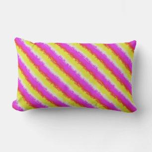 Yellow Pink Artdeco Rainbow Stripes Lumbar Cushion