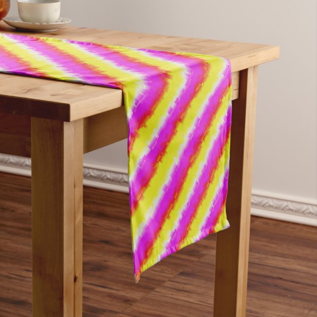 Yellow Pink Artdeco Rainbow Stripes Medium Table Runner (In Situ)
