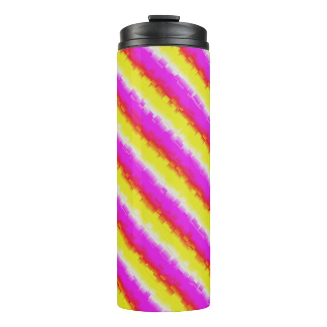Yellow Pink Artdeco Rainbow Stripes Thermal Tumbler (Front)