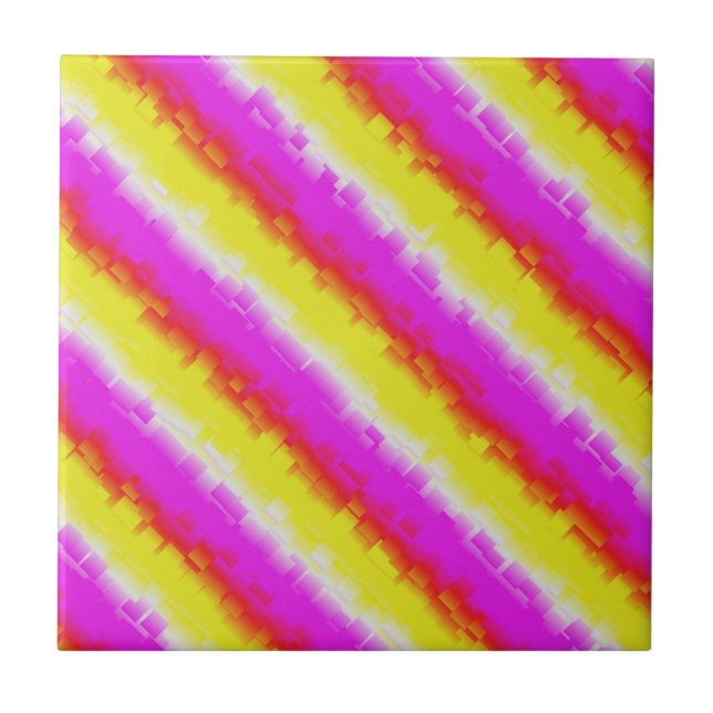 Yellow Pink Artdeco Rainbow Stripes Tile (Front)