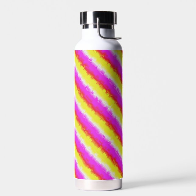 Yellow Pink Artdeco Rainbow Stripes Water Bottle (Left)